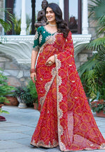 Load image into Gallery viewer, Red Banglori Silk Saree With Blouse