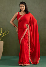 Load image into Gallery viewer, Red Chiffon Lehenga Saree