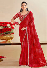 Load image into Gallery viewer, Red Chiffon Saree With Blouse