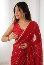 Load image into Gallery viewer, Red Chiffon Saree With Blouse