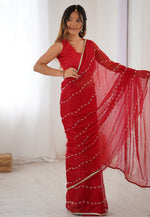 Load image into Gallery viewer, Red Chiffon Saree With Blouse