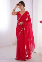 Load image into Gallery viewer, Red Chiffon Saree With Blouse