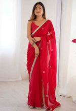 Load image into Gallery viewer, Red Chiffon Saree With Blouse