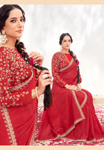 Load image into Gallery viewer, Red Crepe Saree With Blouse