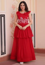 Load image into Gallery viewer, Red Faux Georgette Gown