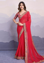 Load image into Gallery viewer, Red Georgette Bandhani Print Saree