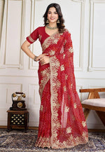 Load image into Gallery viewer, Red Georgette Saree With Blouse