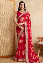 Load image into Gallery viewer, Red Georgette Saree With Blouse