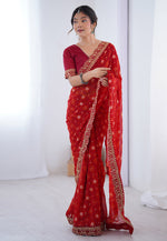 Load image into Gallery viewer, Red Georgette Saree With Blouse