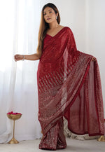 Load image into Gallery viewer, Red Georgette Sequence Saree