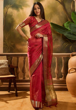 Load image into Gallery viewer, Red Khadi Saree With Blouse
