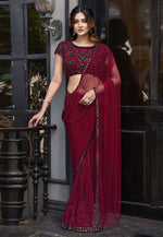 Load image into Gallery viewer, Red Net Saree With Blouse
