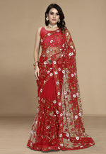 Load image into Gallery viewer, Red Net Saree With Blouse