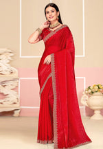 Load image into Gallery viewer, Red Satin Silk Saree With Blouse
