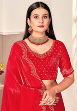 Load image into Gallery viewer, Red Satin Silk Saree With Blouse