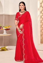 Load image into Gallery viewer, Red Satin Silk Saree With Blouse