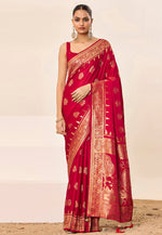 Load image into Gallery viewer, Red Satin Silk Saree With Blouse