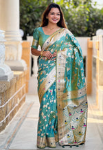 Load image into Gallery viewer, Sea Green Banarasi Silk Saree