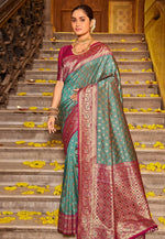 Load image into Gallery viewer, Sea Green Banarasi Silk Saree