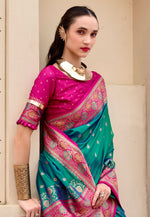 Load image into Gallery viewer, Sea Green Banarasi Silk Saree With Blouse