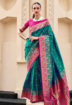 Load image into Gallery viewer, Sea Green Banarasi Silk Saree With Blouse