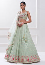 Load image into Gallery viewer, Sea Green Georgette Circular Lehenga Choli
