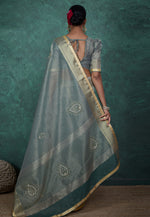 Load image into Gallery viewer, Sea Green Linen Saree With Blouse