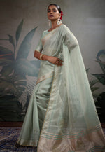 Load image into Gallery viewer, Sea Green Linen Saree With Blouse