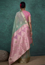 Load image into Gallery viewer, Sea Green Linen Saree With Blouse