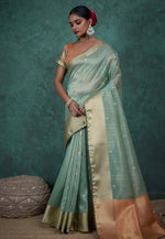 Load image into Gallery viewer, Sea Green Linen Saree With Blouse