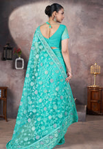 Load image into Gallery viewer, Sea Green Net Saree With Blouse