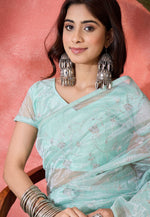 Load image into Gallery viewer, Sea Green Net Saree With Blouse