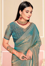 Load image into Gallery viewer, Sea Green Satin Silk Saree With Blouse