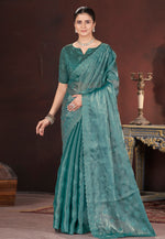 Load image into Gallery viewer, Sea Green Silk Saree With Blouse