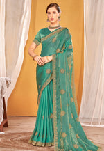 Load image into Gallery viewer, Sea Green Silk Saree With Blouse