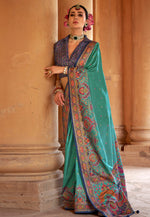 Load image into Gallery viewer, Sea Green Silk Saree With Blouse