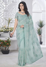 Load image into Gallery viewer, Sea Green Tissue Saree With Blouse
