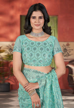 Load image into Gallery viewer, Sea Green Tissue Sequence Saree