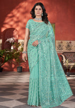 Load image into Gallery viewer, Sea Green Tissue Sequence Saree
