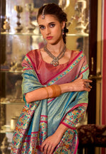 Load image into Gallery viewer, Sea Green Tissue Silk Saree With Blouse