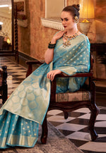Load image into Gallery viewer, Sea Green Tissue Silk Saree With Blouse