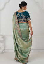 Load image into Gallery viewer, Sea Green Viscose Saree With Blouse