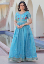 Load image into Gallery viewer, Sky Blue Art Silk Gown