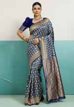 Load image into Gallery viewer, Sky Blue Banarasi Silk Saree
