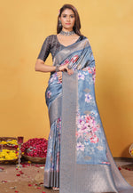 Load image into Gallery viewer, Sky Blue Bemberg Saree With Blouse