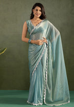 Load image into Gallery viewer, Sky Blue Chiffon Lehenga Saree