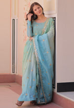 Load image into Gallery viewer, Sky Blue Organza Readymade Anarkali Suit