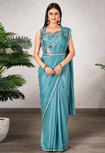 Load image into Gallery viewer, Sky Blue Shimmer Georgette Saree With Blouse