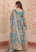 Load image into Gallery viewer, Sky Blue Silk Readymade Anarkali Suit