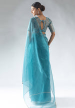 Load image into Gallery viewer, Sky Blue Tissue Silk Saree With Blouse